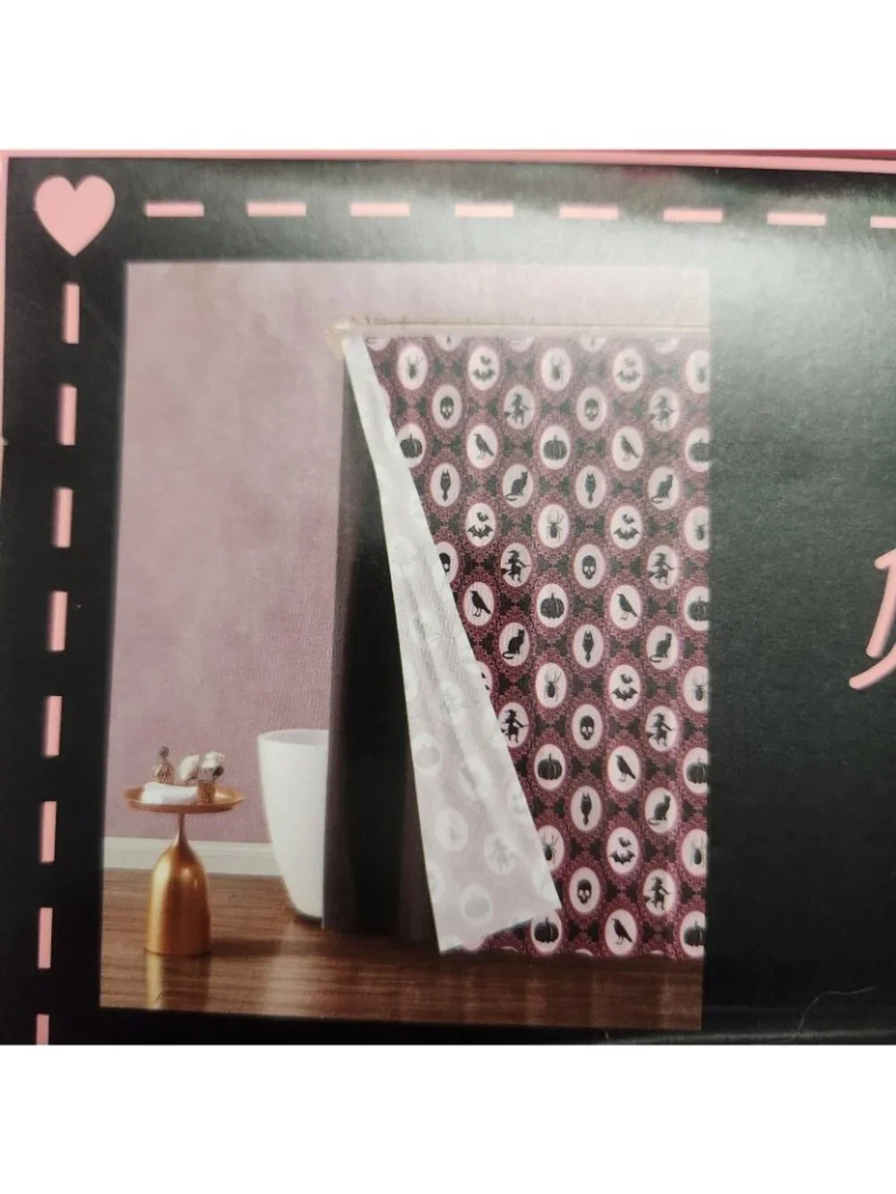 Betsey Johnson Halloween Shower Curtain Set Pink Black Crows Bats Skulls Bats